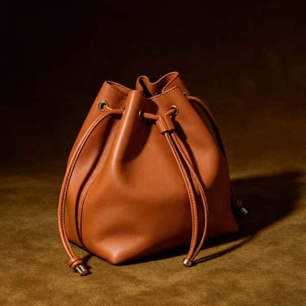 Zepilas Cognac Brown Leather Drawstring Bag