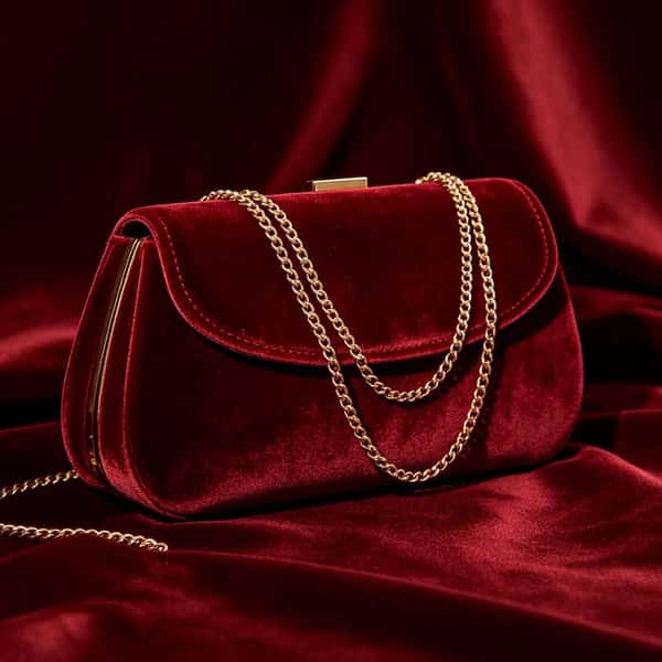 Zepilas Crimson Velvet Flap Chain Bag