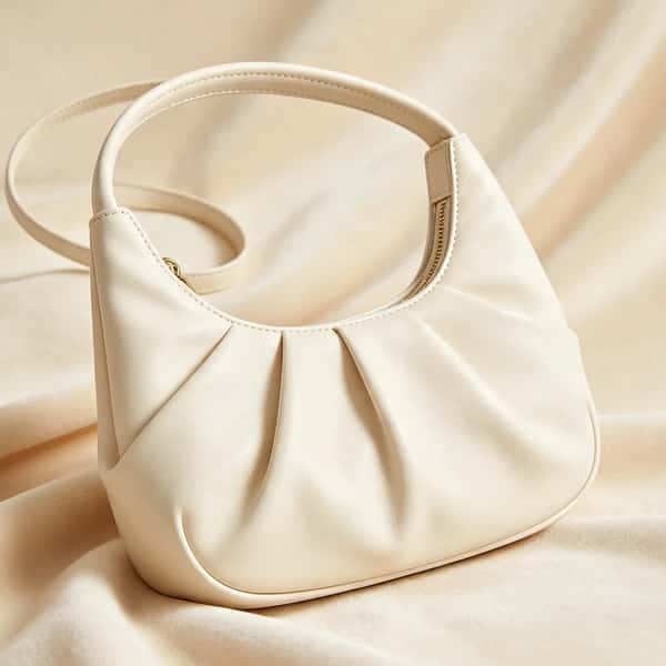 Zepilas Ivory Cream Pleated Hobo Bag